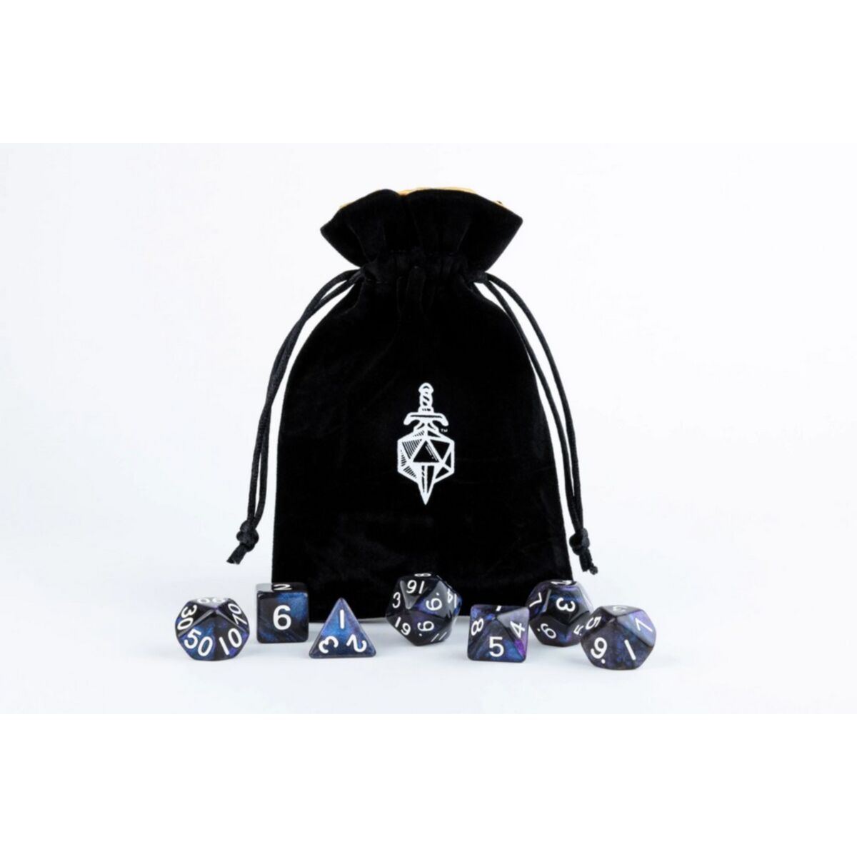 Fanroll: Small Velvet Dice Bag: Black w/ Gold Satin Black w Gold Satin