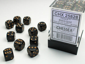 Chessex 12mm D6 Dice Block Opaque Black Gold