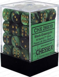 Chessex 12mm D6 Dice Block Gemini Black-Green Gold