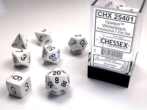 Chessex Polyhedral 7-Die Set Opaque White Black